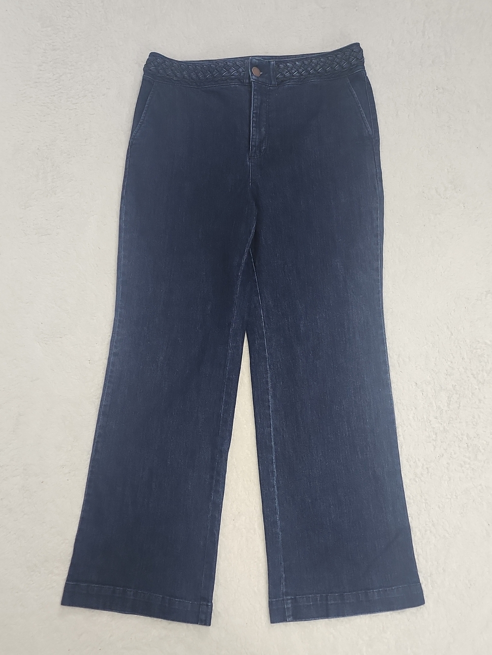 Charter Club High Rise Wide Leg Trouser Jeans With Braid Detail Waist